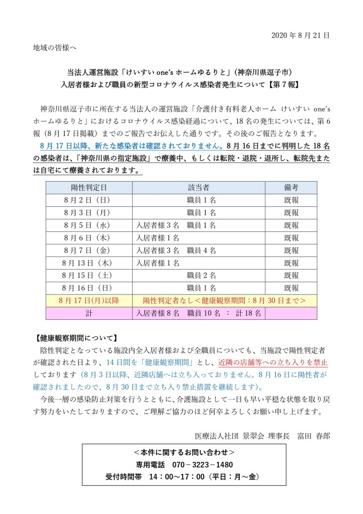【法人HP7報】新型コロナウィルス感染者発生について20200821_page-0001