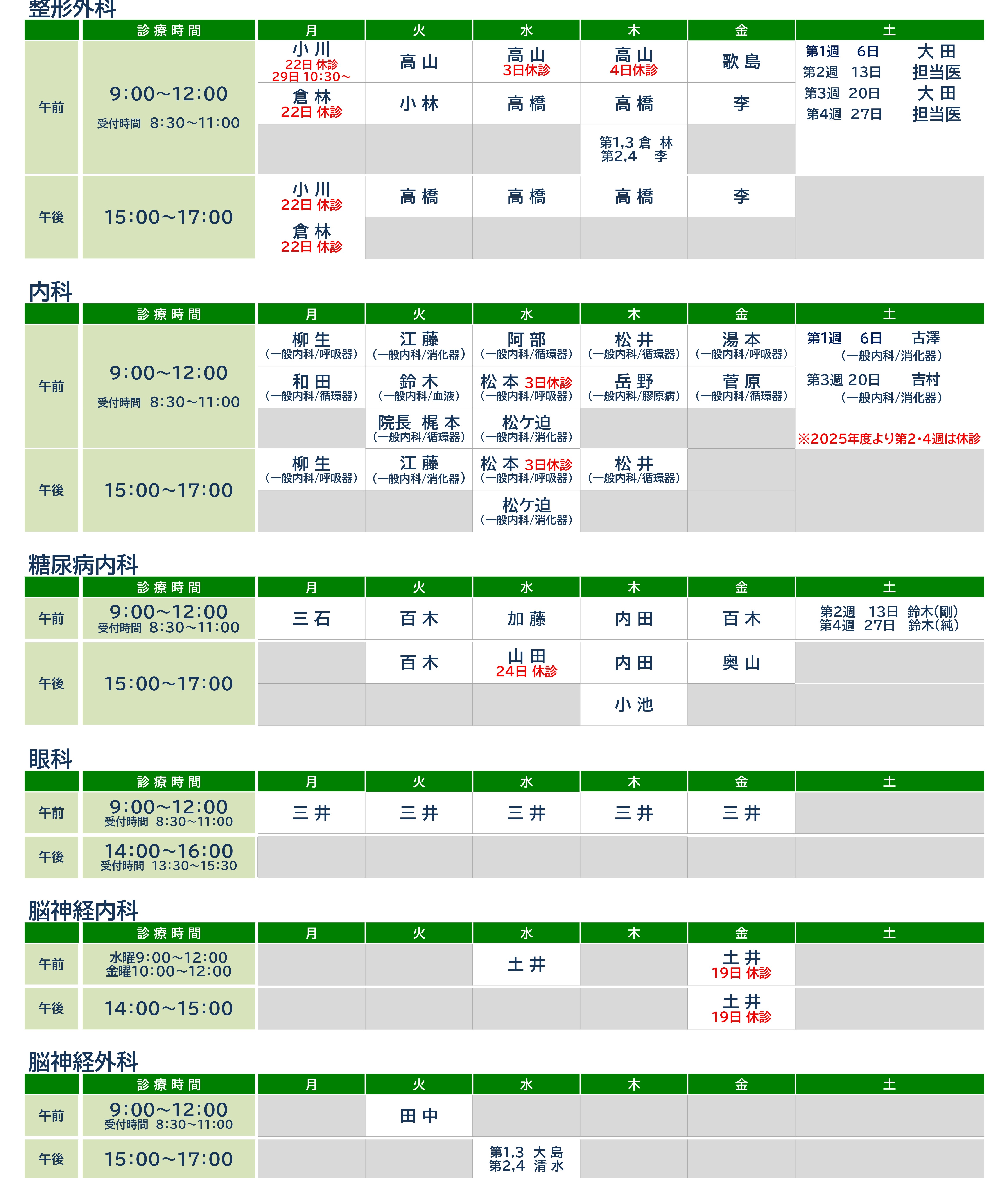 外来担当表