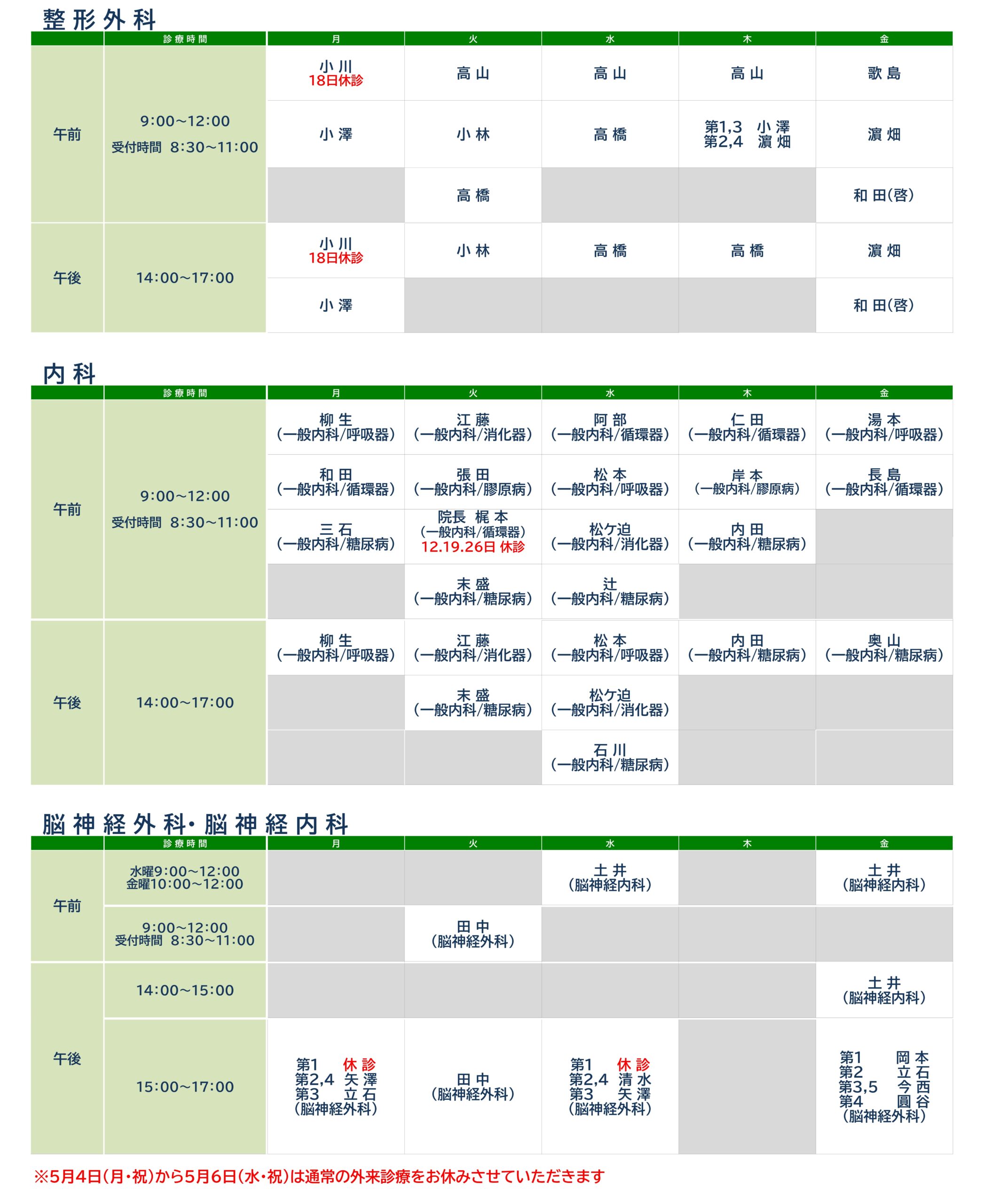 外来担当表