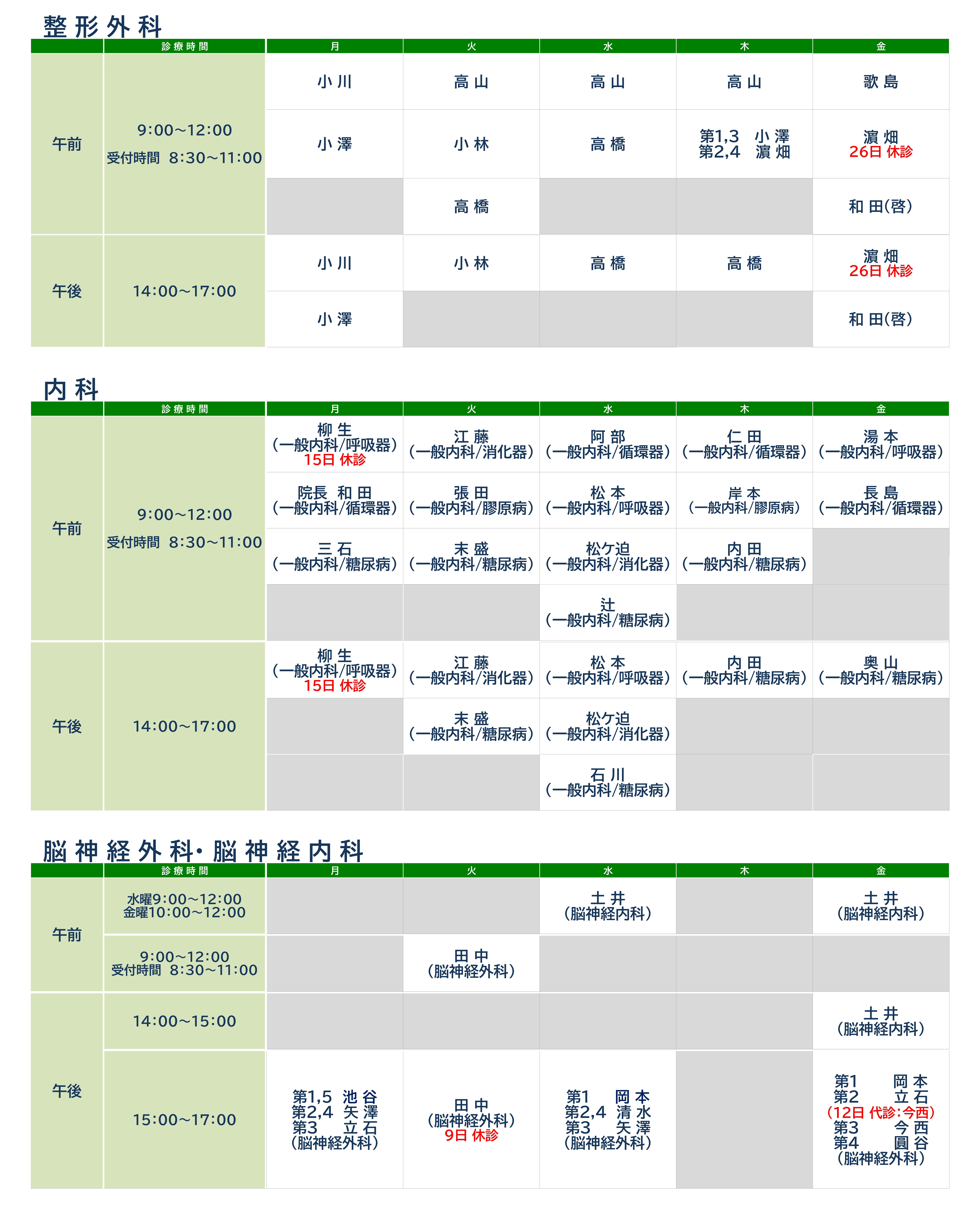 外来担当表