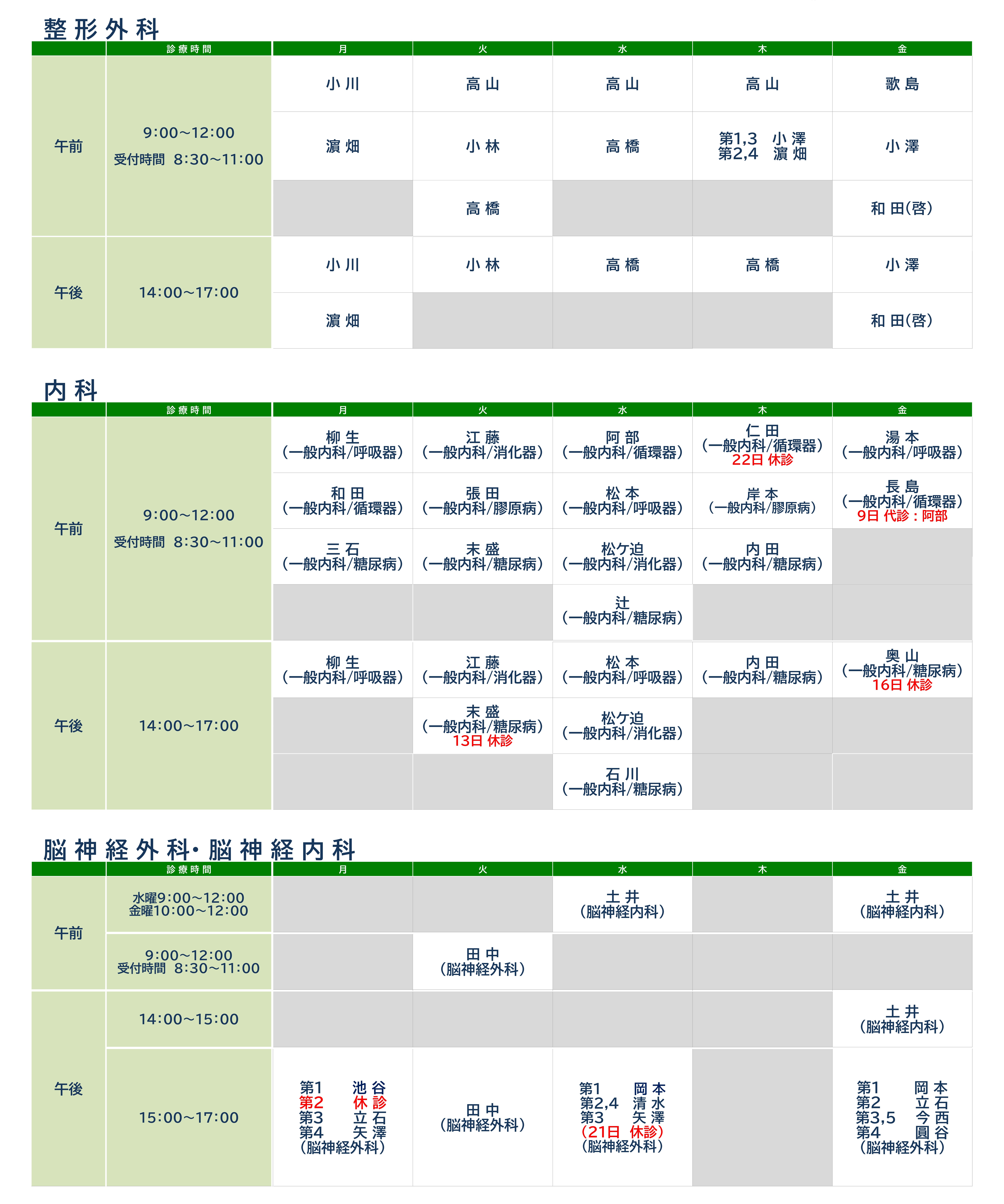 外来担当表